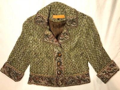 Cynthia Steffe Blazer Jacket Tweed Womens Size 4 Green Career Metal Button - Image 1 of 4