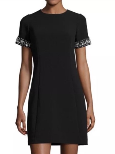 Abito da cocktail Michael Kors impreziosito gioiello manica cristallo nero 8 $189 nuovo senza etichette