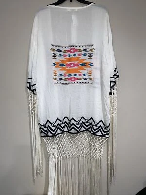 Millau Azteca Boho Cosido Flecos Largos Kimono Natación Encubrimiento Festival Talla Pequeña Foto 1 de 4