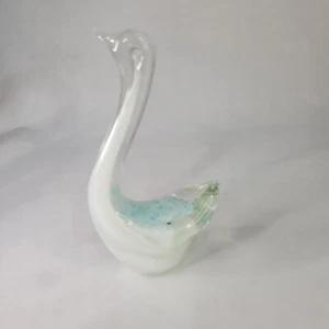 Estatuilla de peso de papel azul y blanco soplado a mano cisne de cristal artístico de Murano de colección - Imagen 1 de 8