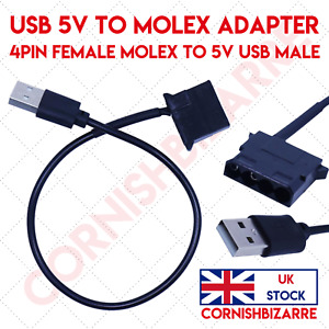 USB MALE TO MOLEX FEMALE 4 PIN 30cm COMPUTER PC COOLING FAN CONNECTOR ADAPTER UK