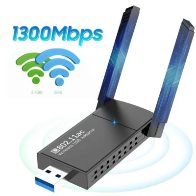 AC1300 Wireless Dual Band USB WiFi Adapter USB 3.0 LAN Card with 5dBi Antennas - Image 1 of 4