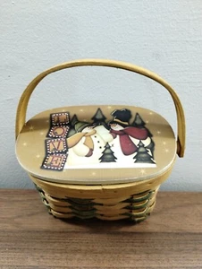 Vtg Snowman Love Woven Mini Basket - Picture 1 of 4