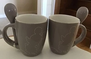 Disneyland Paris Mickey Mouse Gray Silhouette Cups With Spoons NWT - Picture 1 of 6