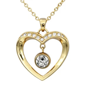 heart necklace clear crystal gold plated stainless steel by controse - Picture 1 of 5