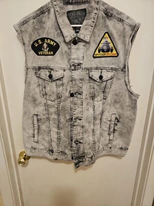 Ecko Unltd Herren Gr. 3XL Grau Säure Waschen Denim Weste Jacke mit Patches - Bild 1 von 6