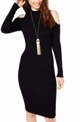 MISS SELFRIDGE $98 Women's BLACK Cold-Shoulder Stretch Knit SWEATERDRESS 6 NWT - Image 1 of 3