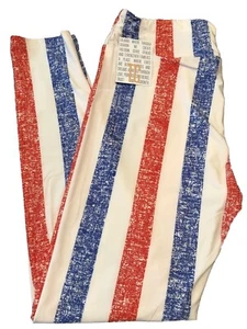 NEW LuLaRoe TC (12–18) American Red White Blue Distressed Striped Leggings - Picture 1 of 7
