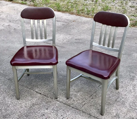 Rare Pair Art Metal Construction Co. Brushed Aluminum Navy Emeco Chairs 50’s Cover