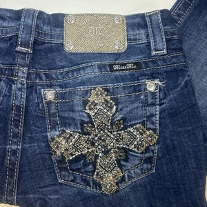 Jeans Miss Me Mid Rise Easy Boot blu denim incrociato tasche taglia 27 - Foto 1 di 10