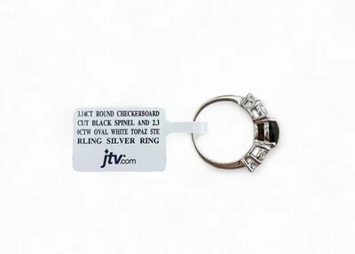 3.14Ct Round Checkerboard Black Spinel 2.3 0Ctw White Topaz Sterling Silver Ring - Image 1 of 4