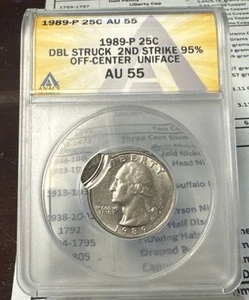 1989-P Washington Quarter 2nd Strike 95% Off Center ANACS AU 55 - Picture 1 of 2