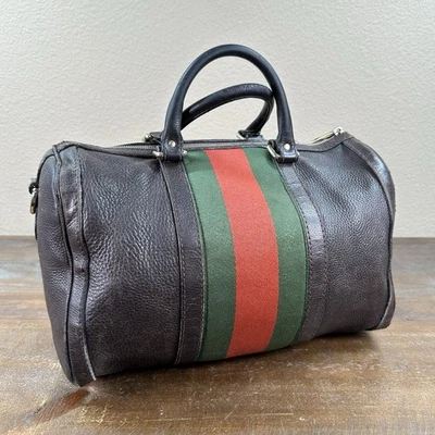Autêntica Bolsa Clássica Gucci Boston Couro Marrom Sem Alça #247205 LEIA - Imagem 1 de 4