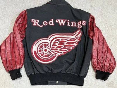 Chaqueta De Colección Detroit Red Wings Talla L Mangas de Cuero Bordado Jeff Hamilton Foto 1 de 4
