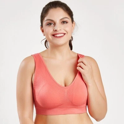 Plus Size Womens Seamless Sport Bras Crop Top Vest Comfort Stretchy Padded Bra - Image 1 of 4