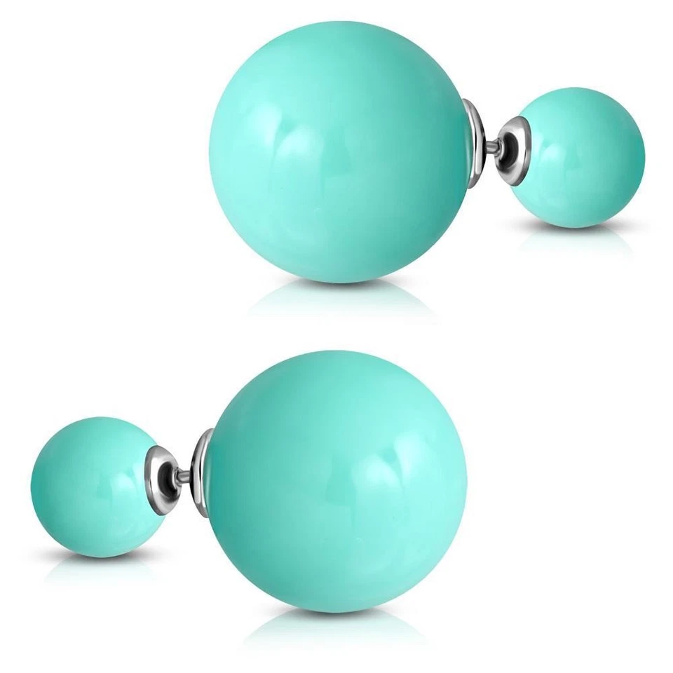 Ohrstecker Doppelperlen Türkis aus Edelstahl Damen Damen Frauen Mädchen Ohrringe - Bild 1 von 1