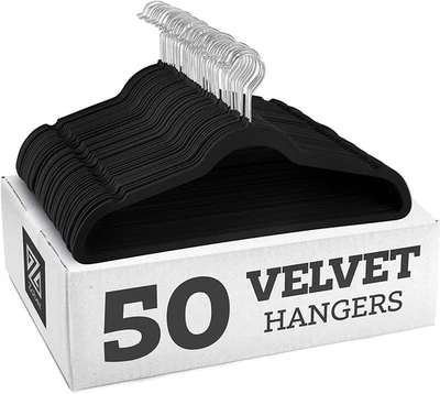 Zober Velvet Hangers 50 Pack - Black for Coats Pants and Dress Clothes - Image 1 of 4