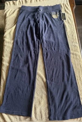 NWT Juicy Couture Wide Leg Velour Sweatpants - Navy Blue Gold Crown - Image 1 of 4