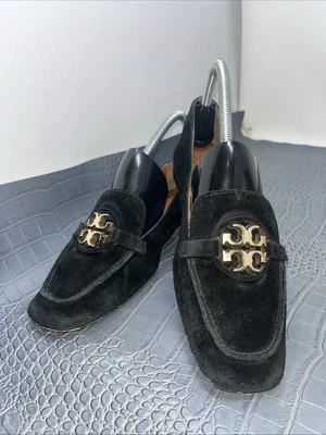 Mocasín Tory Burch Metal Miller Gold Logo Negro Gamuza Talla 8 Foto 1 de 4