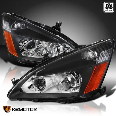 Black Fits 2003-2007 Honda Accord Projector Headlights Headlamp Left+Right 03-07 Foto 1 de 4