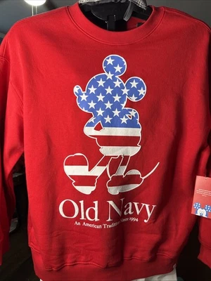 Nueva Sudadera Antigua Azul Marino Disney Mickey Mouse Gran Tamaño Bandera Logo Gráfico XL ROJA Foto 1 de 4