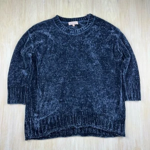 Suéter Pullover Philosophy Azul Chanille Suave Acanalado Tejido Cuello Redondo Talla 0X - Imagen 1 de 14