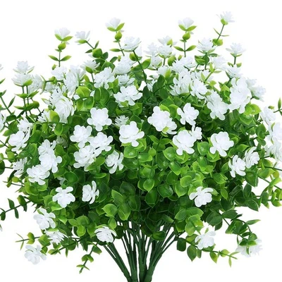 4 PK KLEMOO Flores Artificiales Falsas Exterior Resistente a los UV Plantas de Boj Blanco Foto 1 de 4