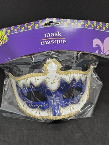 Authentic New Orleans Mardi Gras / Halloween / Masquerade Mask: Blue/White/Gold - Picture 1 of 3