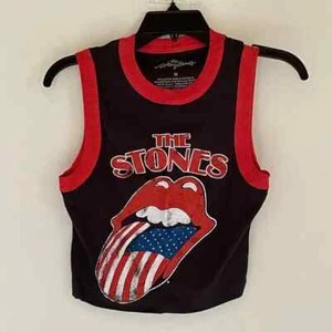 The Rolling Stones American Flag Tongue Ringer Cropped Tank Top Size Medium - Picture 1 of 5