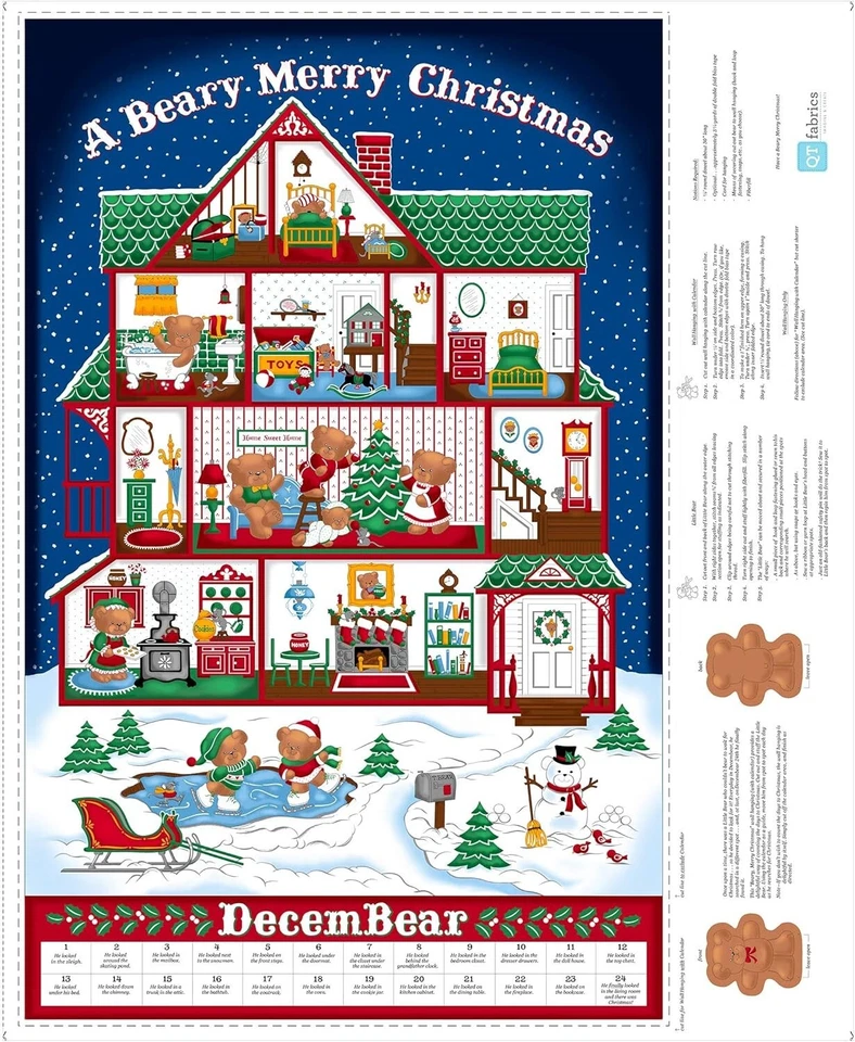 QT Quilt Fabrics Sew N Go VIII Merry Beary Advent Calendar Royal - Image 1 of 1