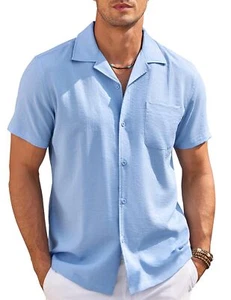 Mens Cuban Guayabera Shirt Casual Button Down Shirts Short Sleeve Linen Beach... - Picture 1 of 6