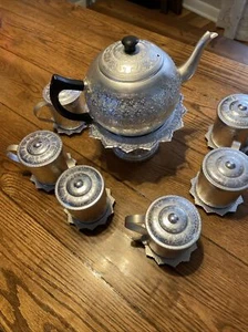 Vintage Stil Thai Muster Diamant Marke geprägt Teekanne Aluminium 6 Tassen siehe Pho - Bild 1 von 16