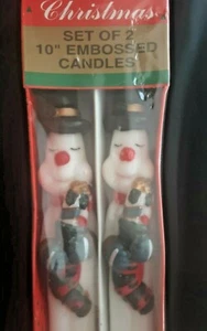 10" SNOWMAN CHRISTMAS TAPER CANDLES VINTAGE NEW NOS IN BOX AJC EMBOSSED SET OF 2 - Picture 1 of 12