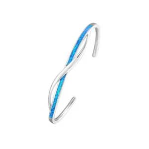 Fashion Fine Blue Fire Opal Bangles 925 Sterling Sliver Jewelry For Women Girls - Picture 1 of 8