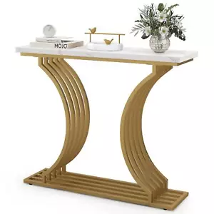 100 cm Gold Entryway Table Modern Console Table with White Faux Marble Tabletop - Picture 1 of 7