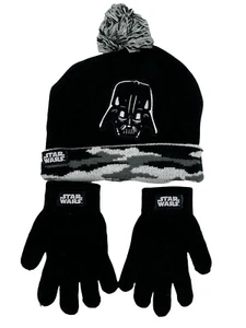 Disney Star Wars Darth Vader - Big Kid Junior 8+ Black KNIT HAT & GLOVES - Picture 1 of 7