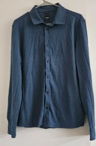 HUGO BOSS Mens Blue Stretch Jersey Performance Button Down Shirt Large - Picture 1 of 8