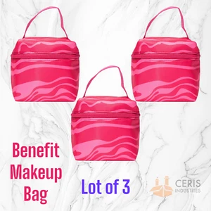 Bolso de maquillaje Benefit Pequeño Vanity Cosmetics Rosa Caliente Rayas de Cebra - LOTE DE 3 - Imagen 1 de 4