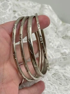 Vintage Mexico 925 Sterling Silver Engraved Designed Bangle Bracelets - Set of 4 - Picture 1 of 10