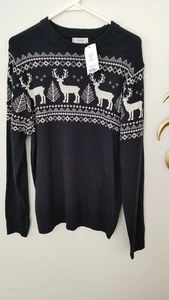 Men's SZ S George Casual Outfitters Deer Acrylic Navy Blue Sweater~NeW~ - Picture 1 of 8