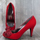 Anne Michelle Pump Heel Red Round Toe Bow Evening Boutique-38 Womens Sz 9