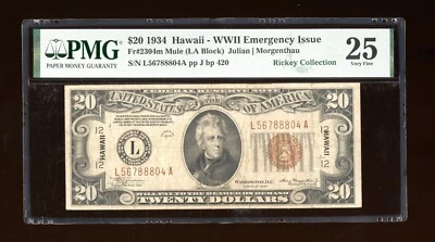 DBR 1934 $20 FRN Hawaii Mule Fr. 2304m PMG 25 Serial L56788804A - Image 1 of 2