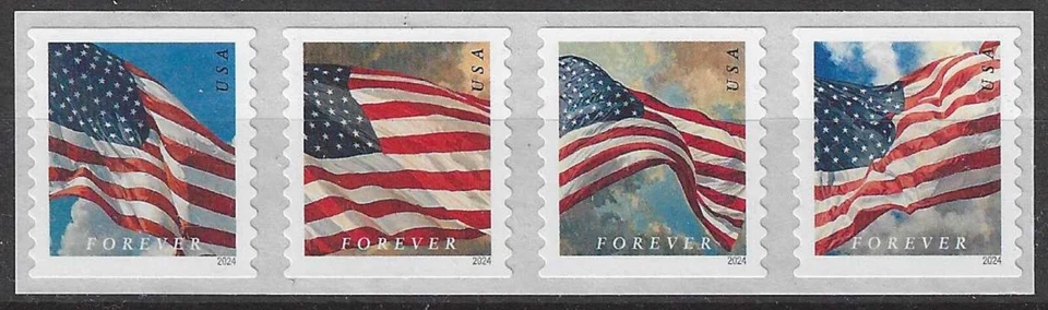 USA Sc. 5882a (F) Flags 2024 MNH APU coil spaces strip of 4 - Image 1 of 1
