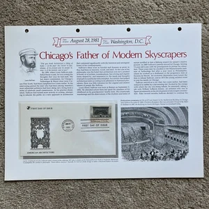 1981 LOUIS SULLIVAN CHICAGO ARCHITECT First Day of Issue Cover Envelope Stamp + - Picture 1 of 8