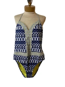 Large/XL Blue Rod Beattie, Womens One Piece Swimsuit, Halter, Moroccan Print - Picture 1 of 7