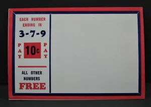 Vintage 10ct 3-7-9 Choice Punch Board Winner Payout Display Top Prize Sign Card - Picture 1 of 1
