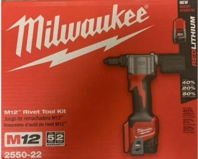 Milwaukee M12 Cordless Rivet Tool Kit w/Contractor's Bag 12V 2550-22 NEW - Image 1 of 3