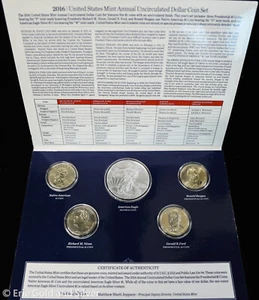 2016 United States Mint Annual Uncirculated Dollar Coin 5pc Set - Picture 1 of 3