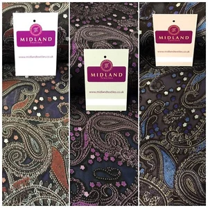 Paisley Printed Burnout Satin Devoré Braso Chiffon fabric 58" Wide MA1028 Mtex - Picture 1 of 27