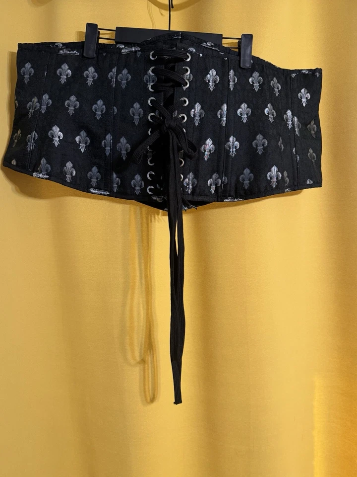 Hour Glass Corsetry Blk/Silver Fleur de lis French Design Burlesque Size 5XL  - Image 1 of 4